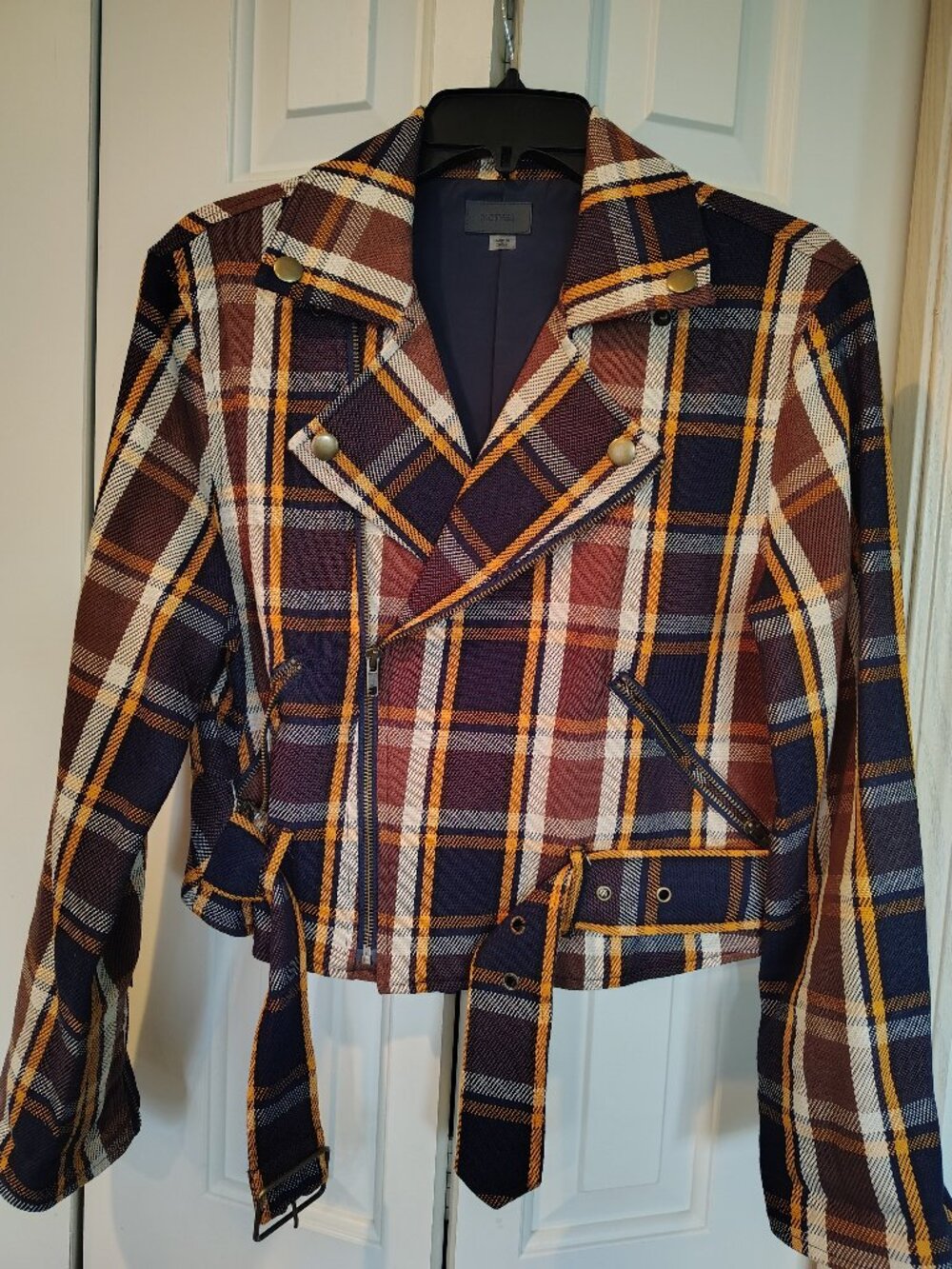 MOTHER - Stylish Moto 100% Cotton Plaid Jacket